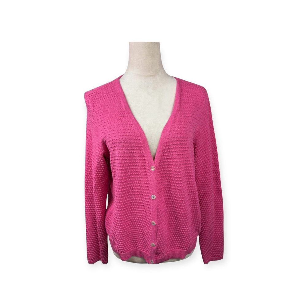 Draper James RSVP Hot Pink Dot Textured Cardigan Sweater Size Large